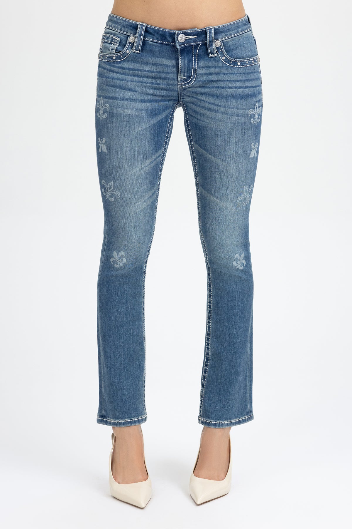 Scattered Fleur Low Rise Slim Bootcut Jeans