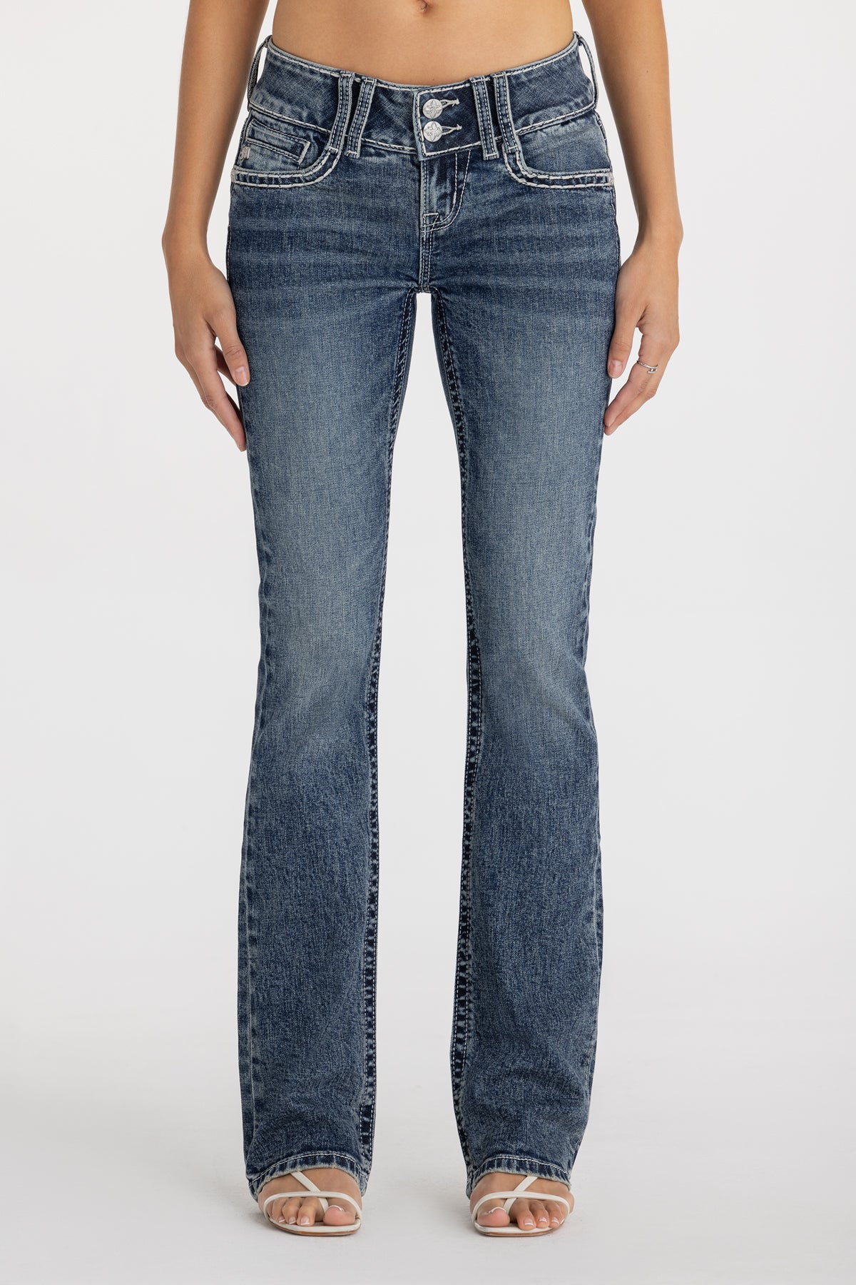 Sabrina Stitched Low Rise Bootcut Jeans